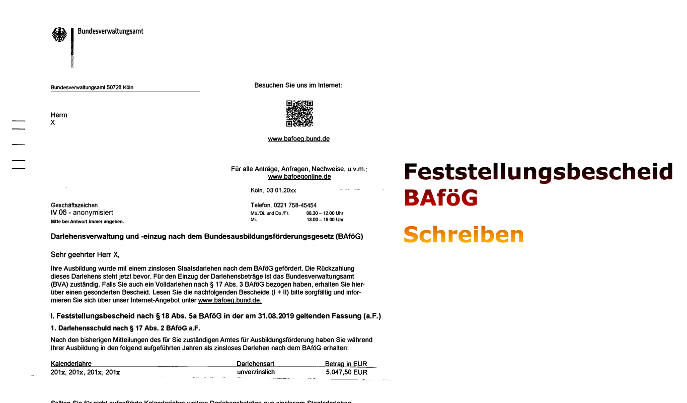 Schreiben vom Bundesverwaltungsamt bezüglich BAföG Darlehen (Rückzahlung)